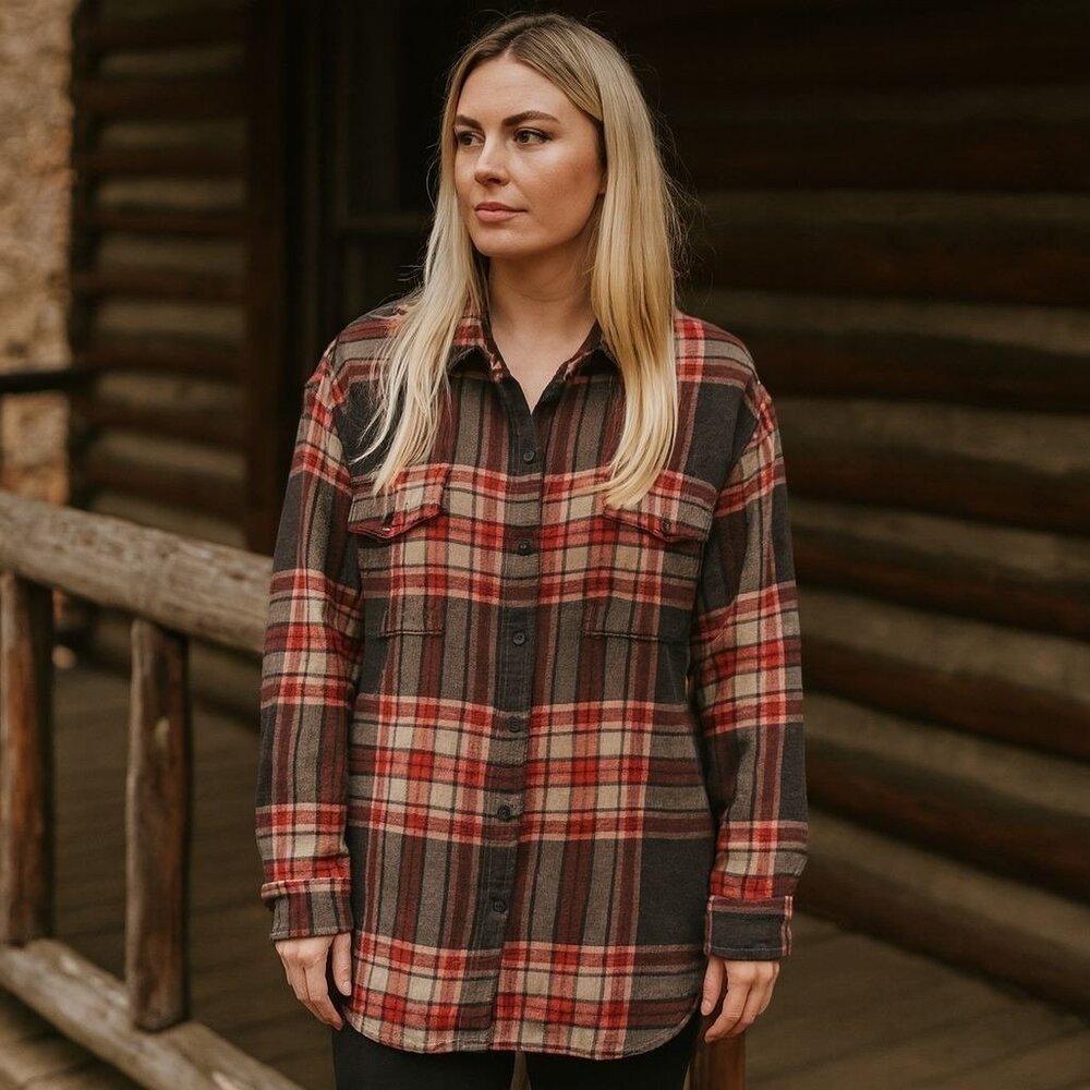 Old Navy‎ The Boyfriend Shirt Long Sleeve Button Up Cozy Cabincore Holiday L